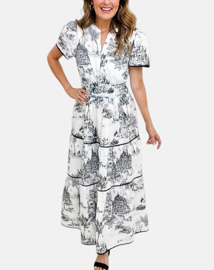 MAISY | VESTIDO LARGO CLÁSICO CON ESTAMPADO TOILE