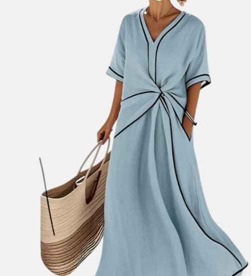 Carlota - Vestido de lino con detalle drapeado