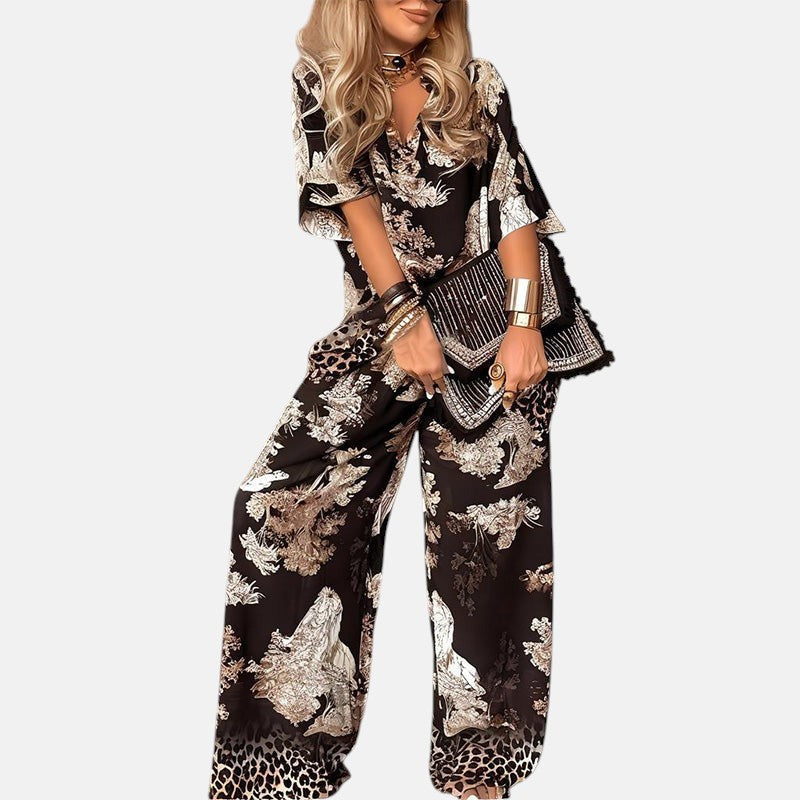 HELENA | TOP ELEGANTE CON CUELLO EN V Y PANTALONES LARGOS