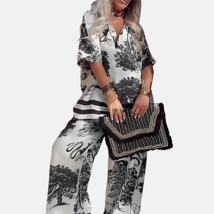 HELENA | TOP ELEGANTE CON CUELLO EN V Y PANTALONES LARGOS